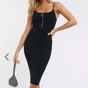 ASOS knitted midi dress with zip detail in black